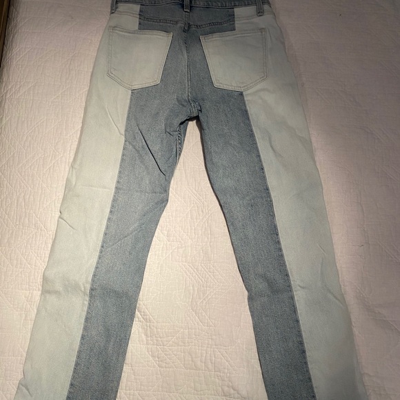Retro style, two-tone high waisted straight jeans - Picture 2 of 4